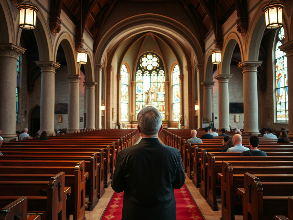 Pessoa orando em uma igreja