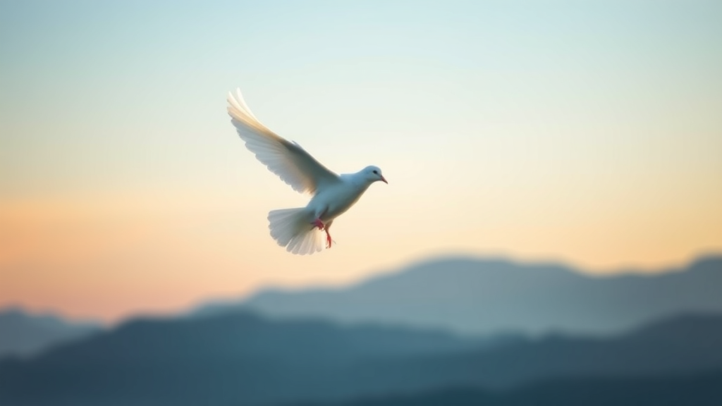 A dove flying over a tranquil scene