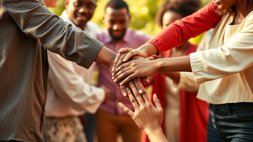 A group of diverse people holding hands in unity