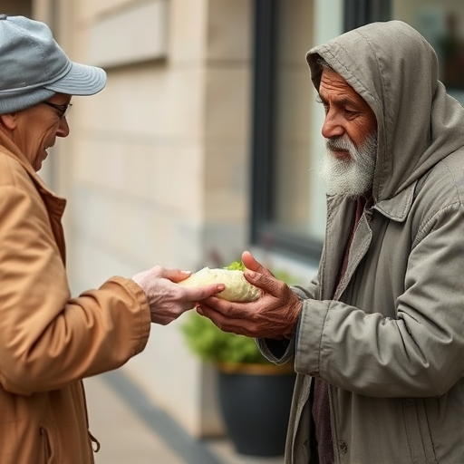 Offering food to a homeless person