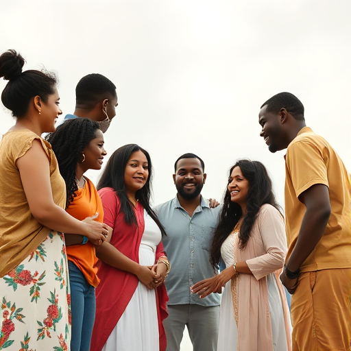 Diverse people helping each other